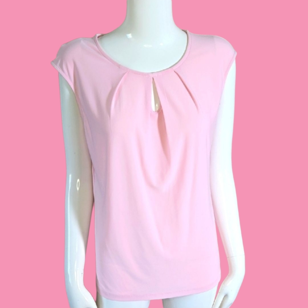Kasper Pink Cap Sleeve Pleated Blouse